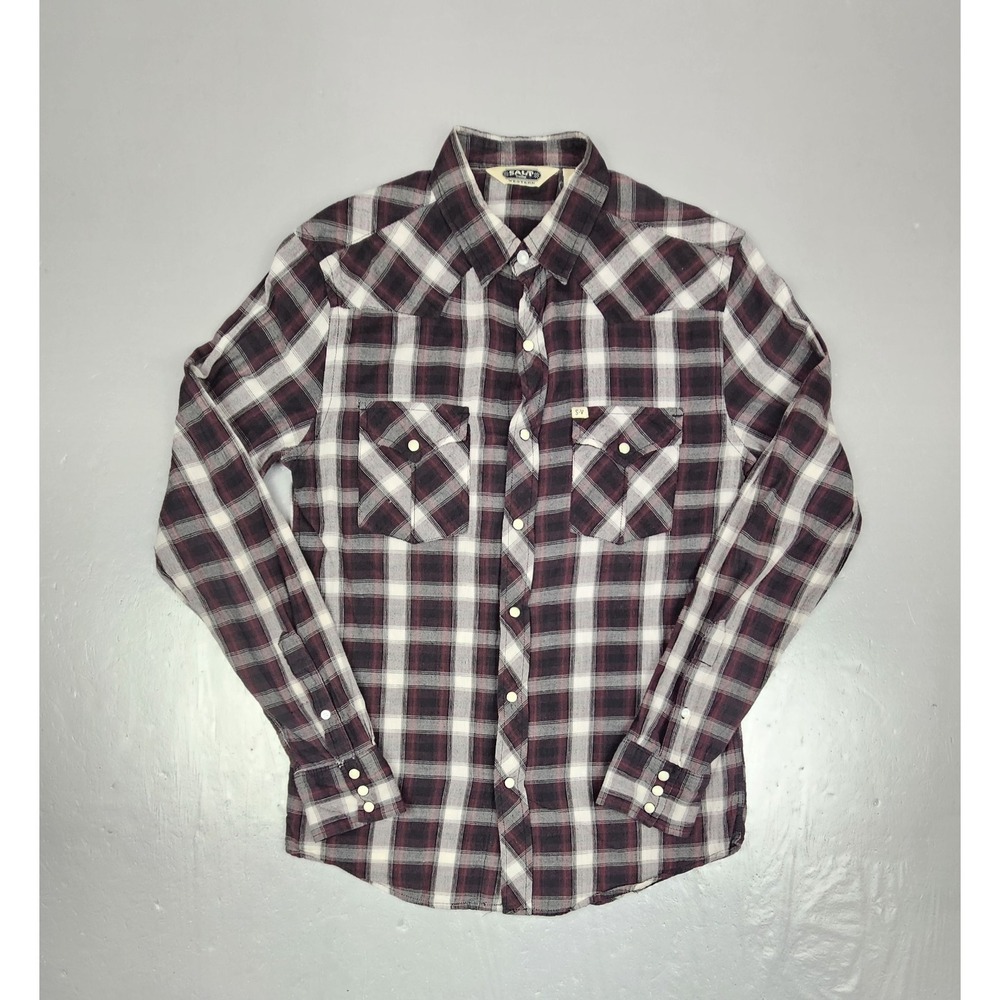 Salt Valley Western Shirt Mens Small Plaid Pearl Snap Button Up Ranch Rodeo